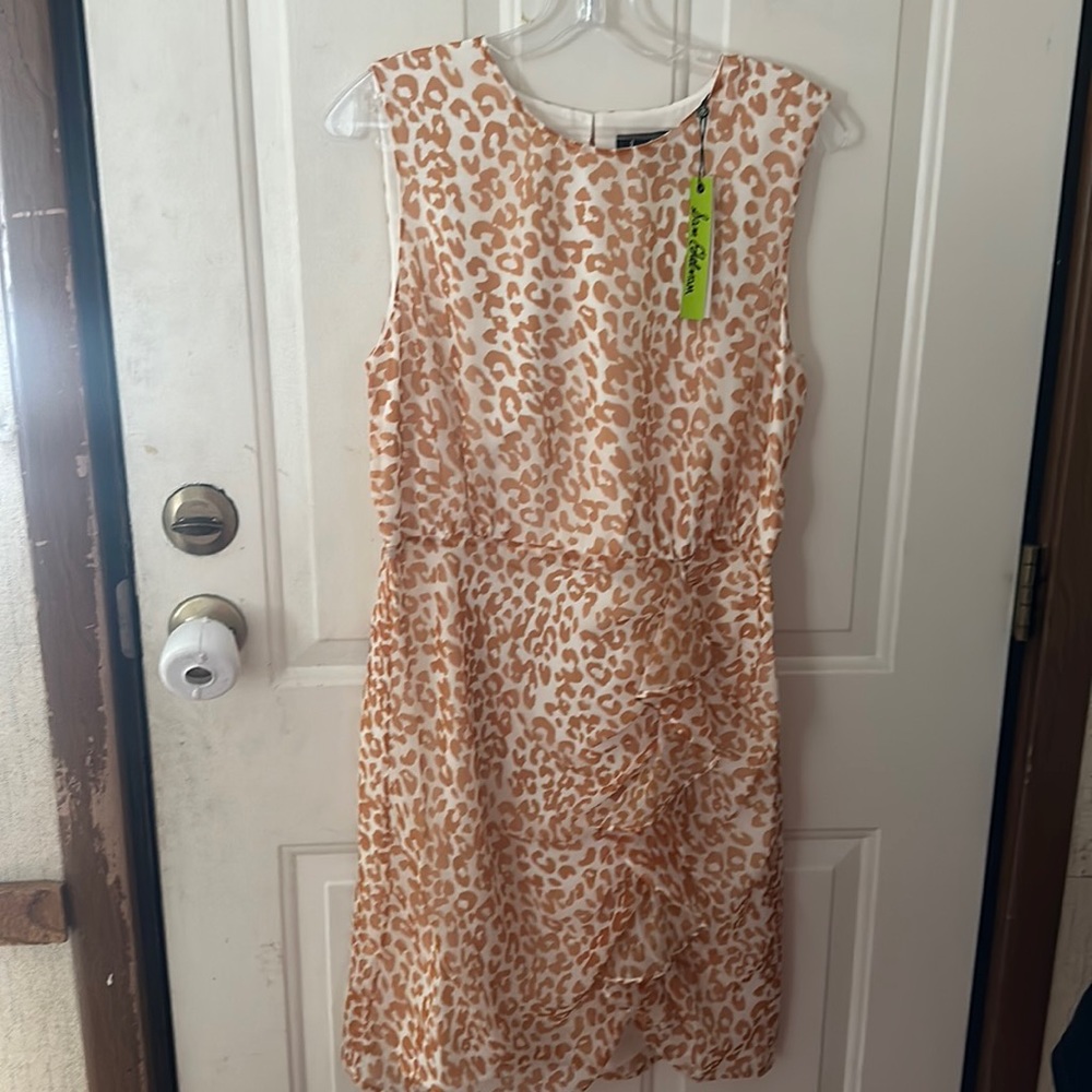 SAM EDELMAN LEOPARD PRINT DRESS: LIGHTWEIGHT: BROWN/WHITE: NWT: SZ M